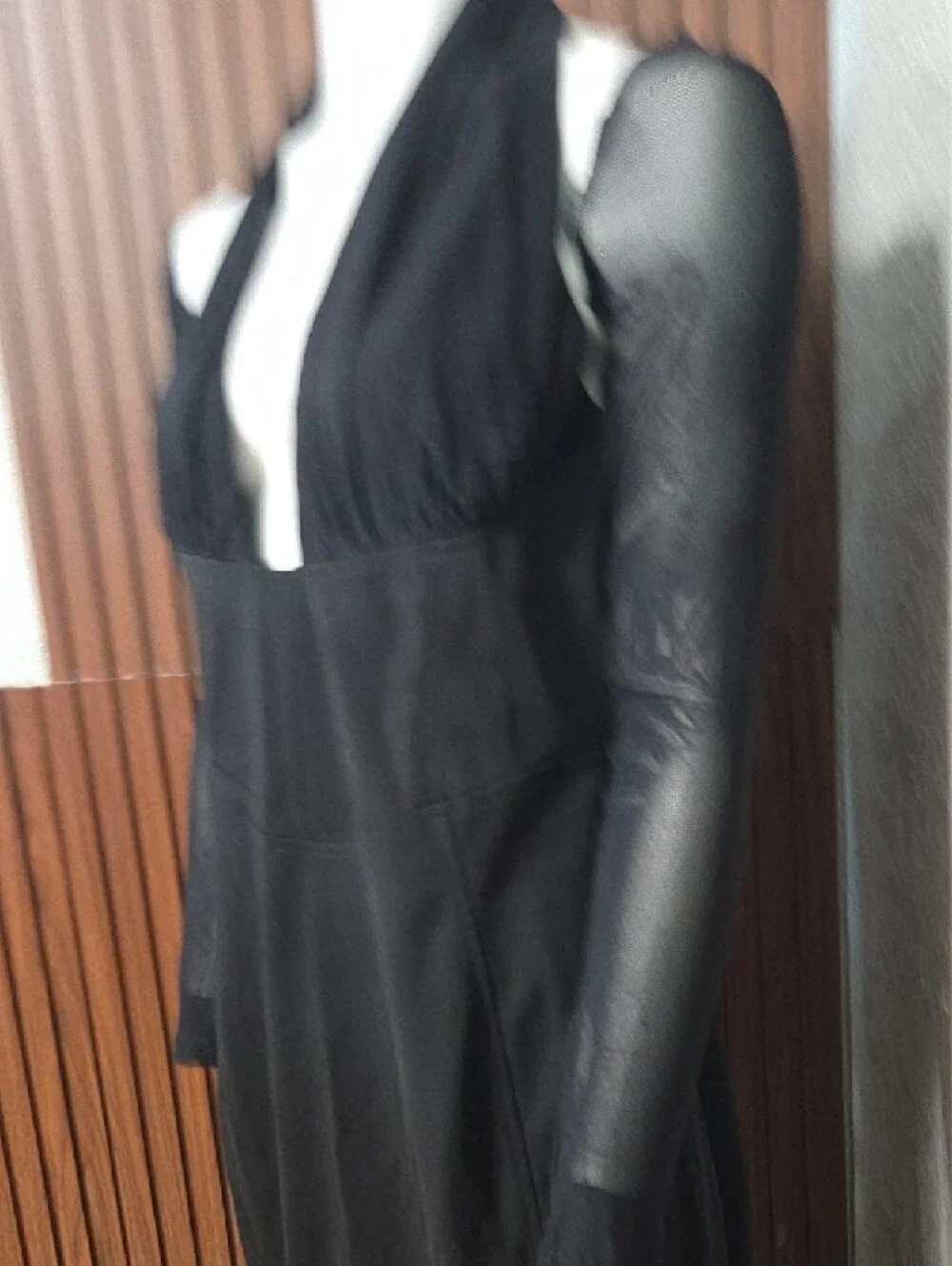 Fashion Nova Black Long Sleeve Maxi Dress with Sheer Shoulders - Picture 5 of 8